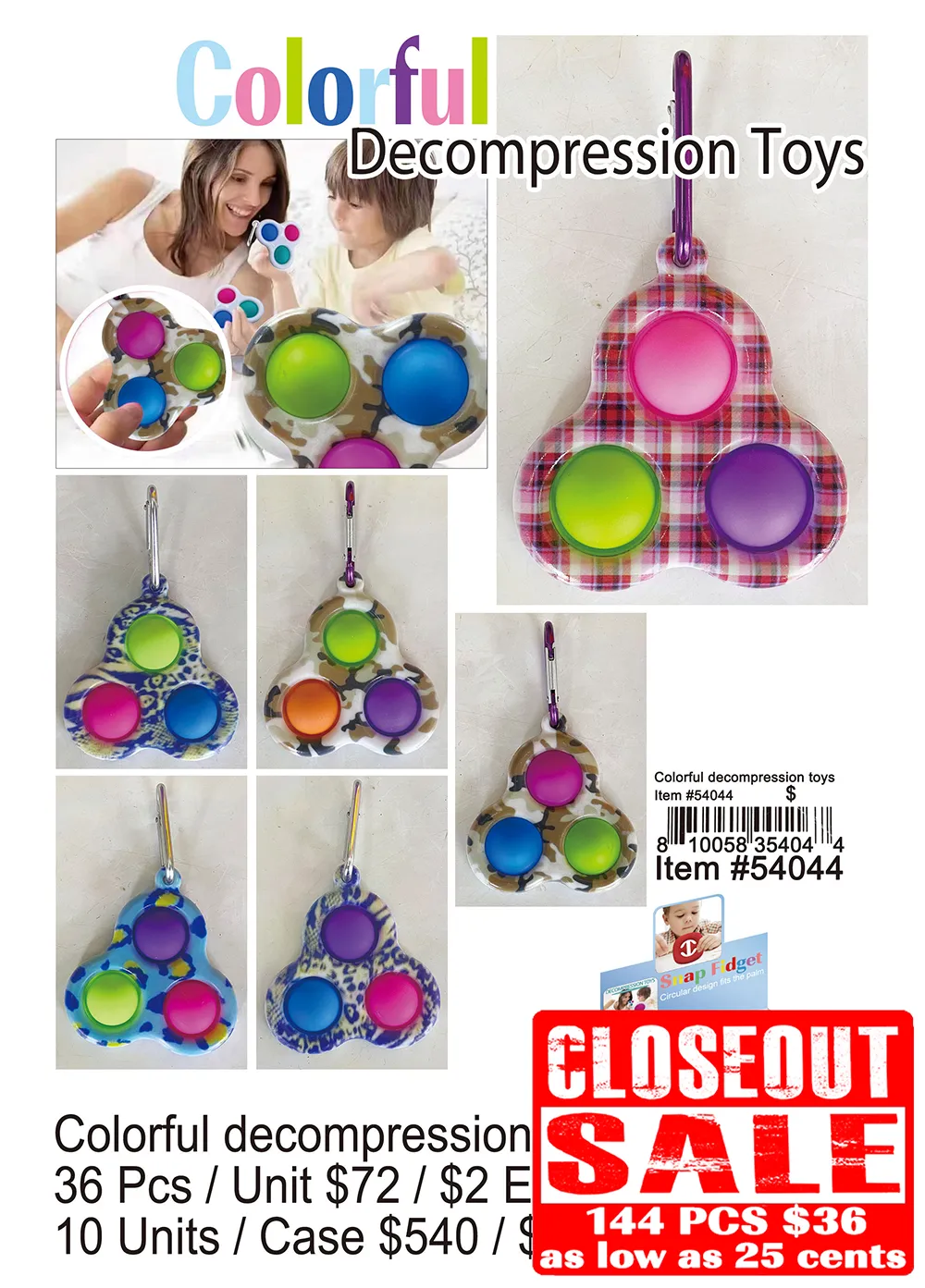 Colorful Decompression Toys - Closeout 144 Pcs.